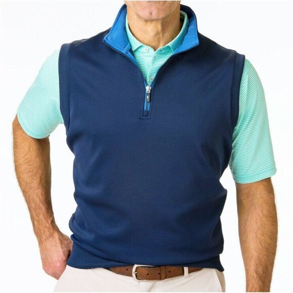 Fairway & Greene Tech Mens Caves Quarter Zip Vest Size Medium M Navy Blue EUC